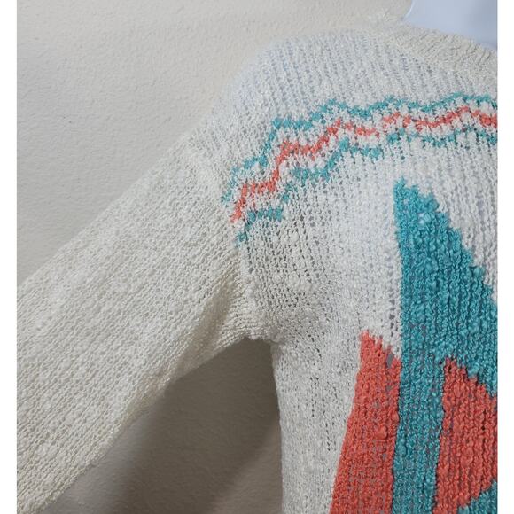 Ellison Ellison White Teal Orange Popcorn Knit Aztec Sweater Top Large Soft - Picture 2 of 5